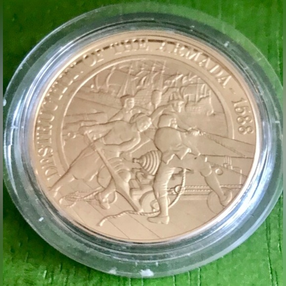1588 1988 Gold Plated Plymouth Commemorates DESTRUCTION Of The SPANISH ARMADA - Picture 3 of 5